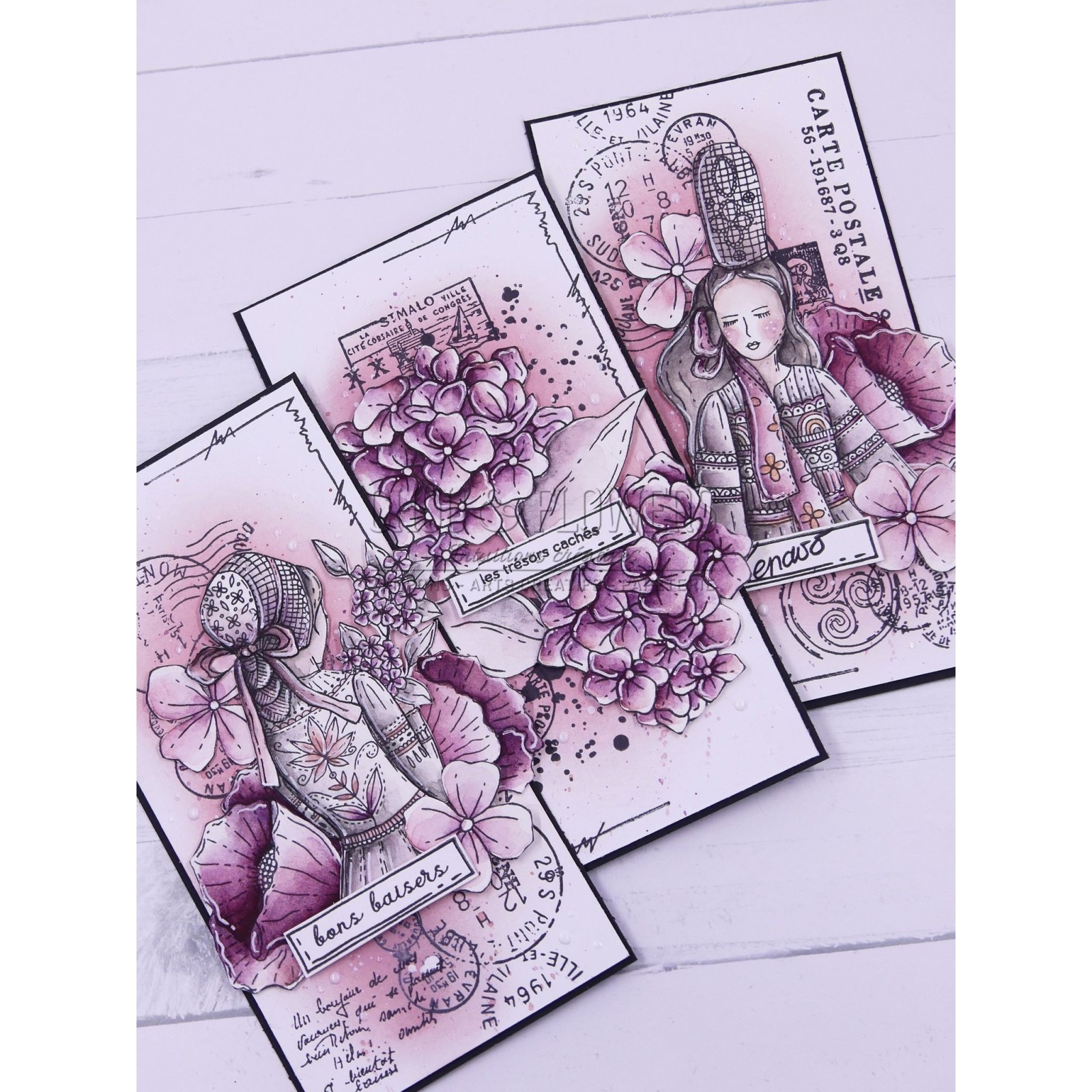 Ensemble Tampons Transparents Et Matrices Découpe Hortensia - Kit Scrapbooking Fleurs Papillon Printemps