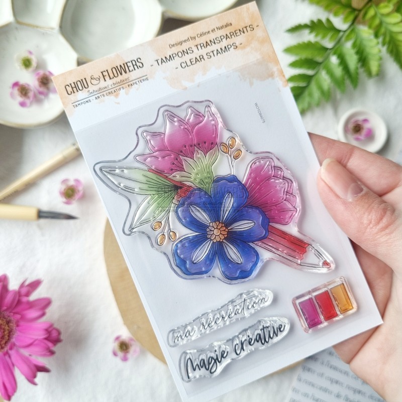 Tampon clear crayon fleuri de la collection Vibrations de Chou and Flowers