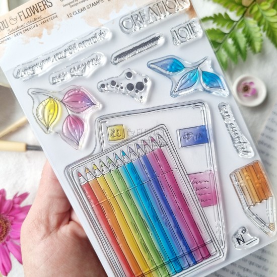tampon clear crayons de couleur de la collection vibrations de chou and flowers