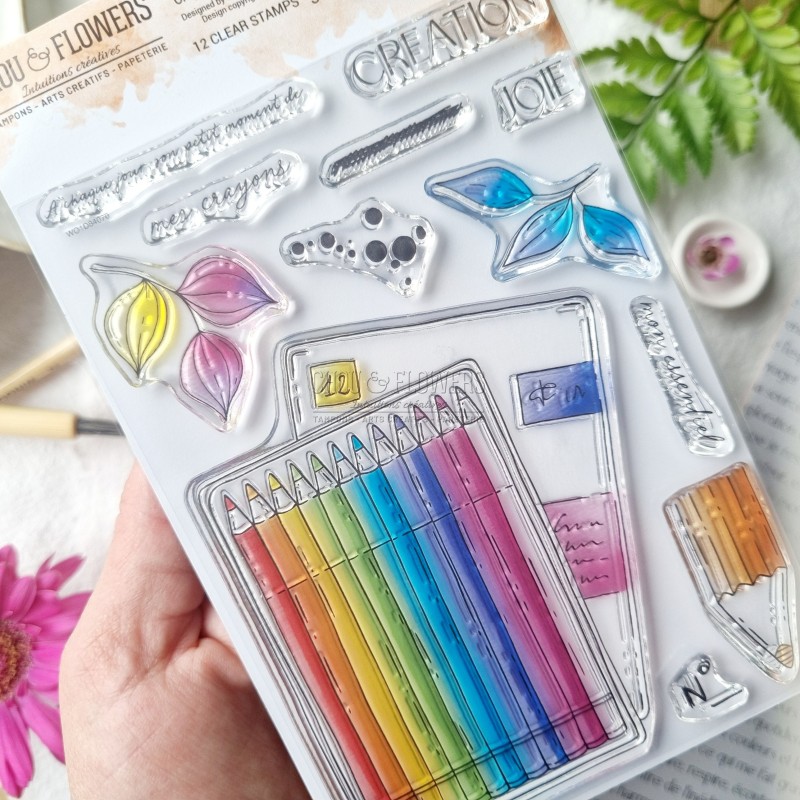 tampon clear crayons de couleur de la collection vibrations de chou and flowers