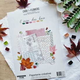 set de papiers Collection l'Orée des bois pour vos projets de scrapbooking, d'artjournal et de carterie
