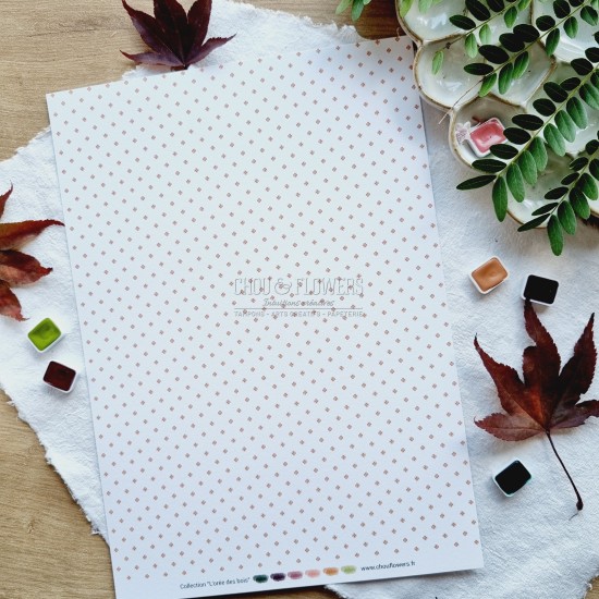 set de papiers Collection l'Orée des bois pour vos projets de scrapbooking, d'artjournal et de carterie