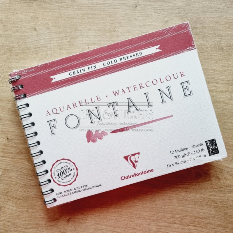 bloc aquarelle 100% coton fontaine spirale 12 feuilles