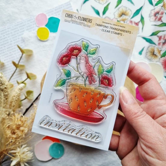 tampon clear tasse en fleur de Chou & Flowers